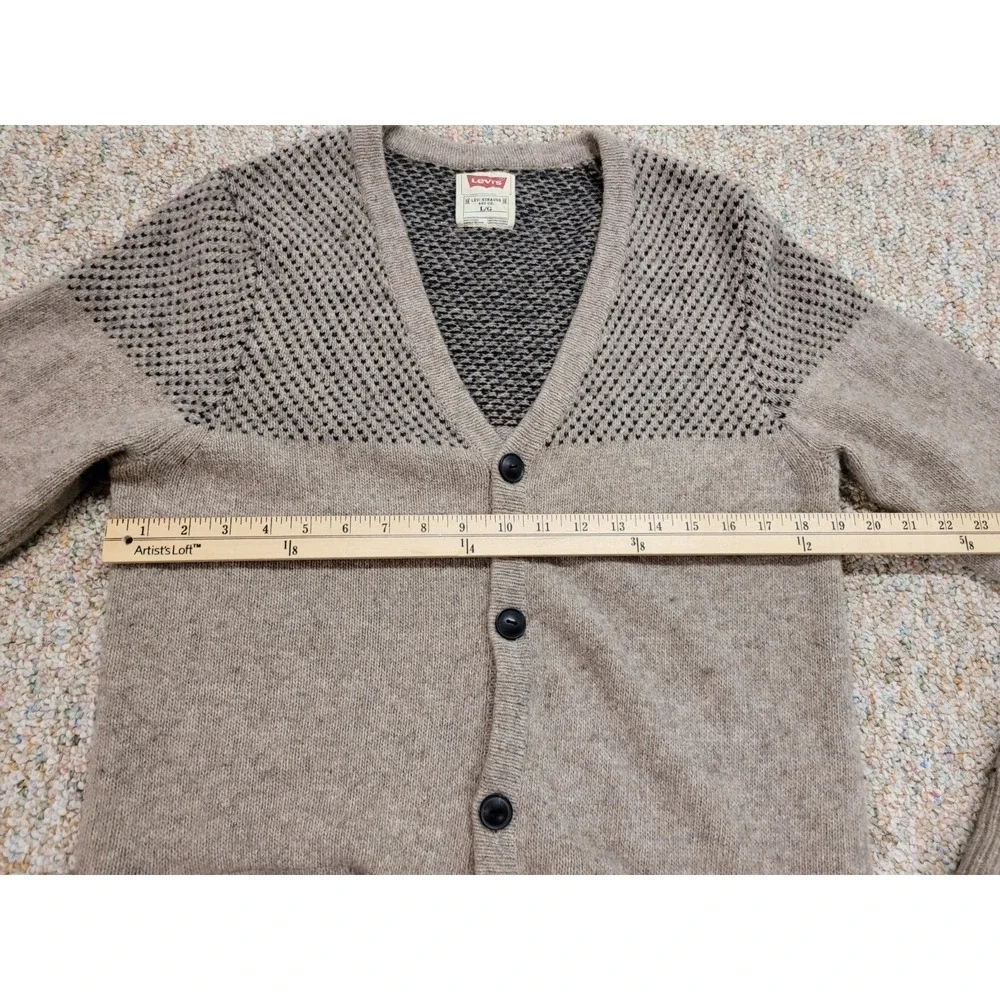 Levis Sweater Mens Large Oatmeal Lambs Wool Blend Button Up Cardigan Cabin Lodge